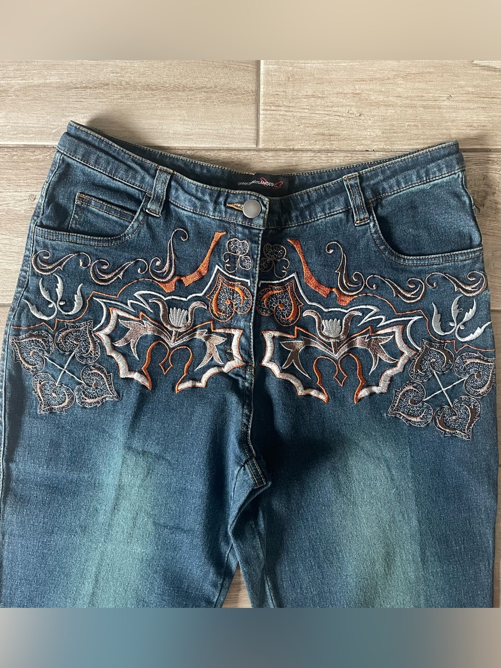 Vintage Y2k Western Embroidered Sand Wash Flare Jeans View 3